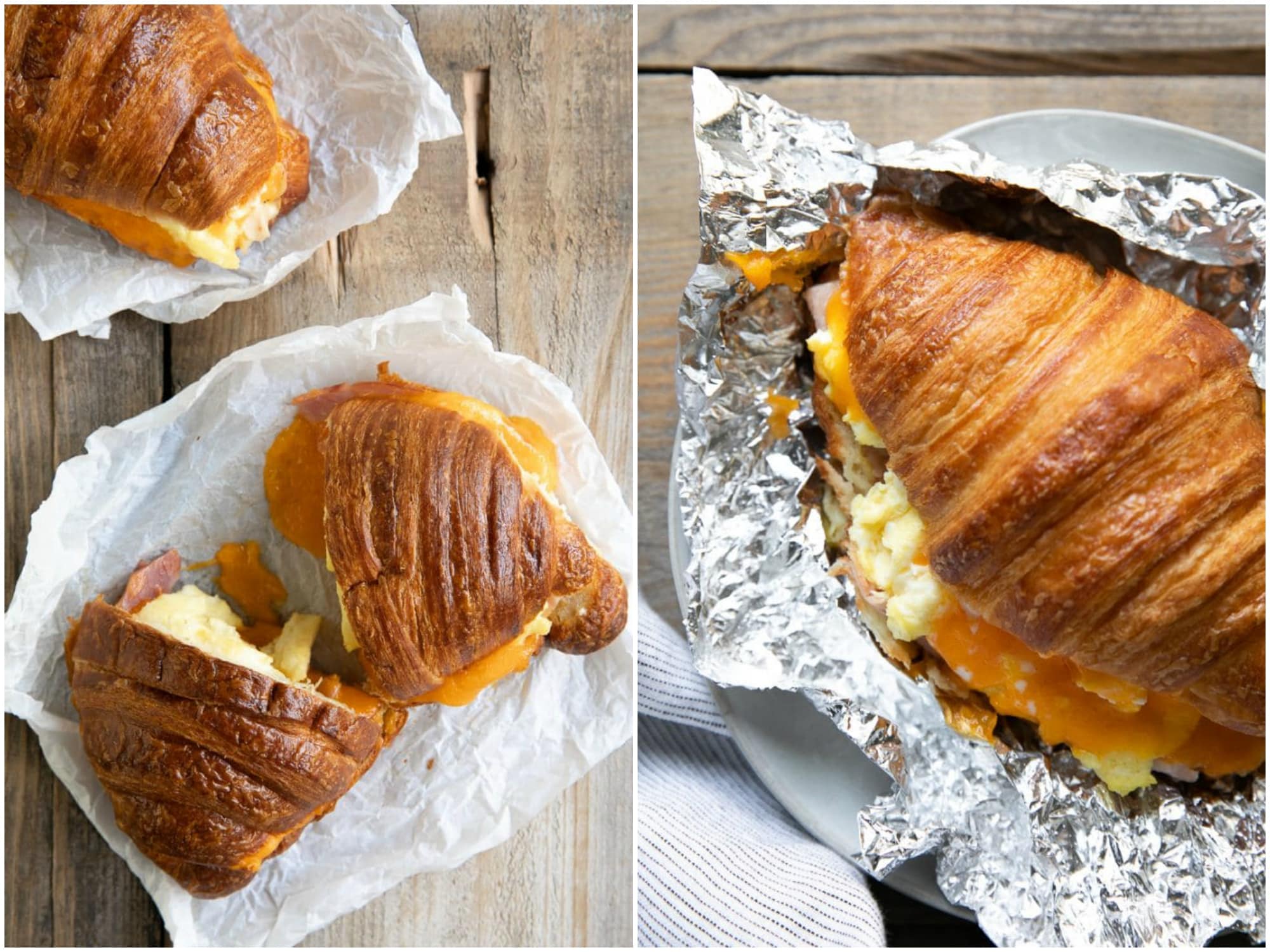 Breakfast sandwich cut in half
