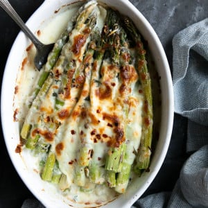 A bowl Asparagus Gratin