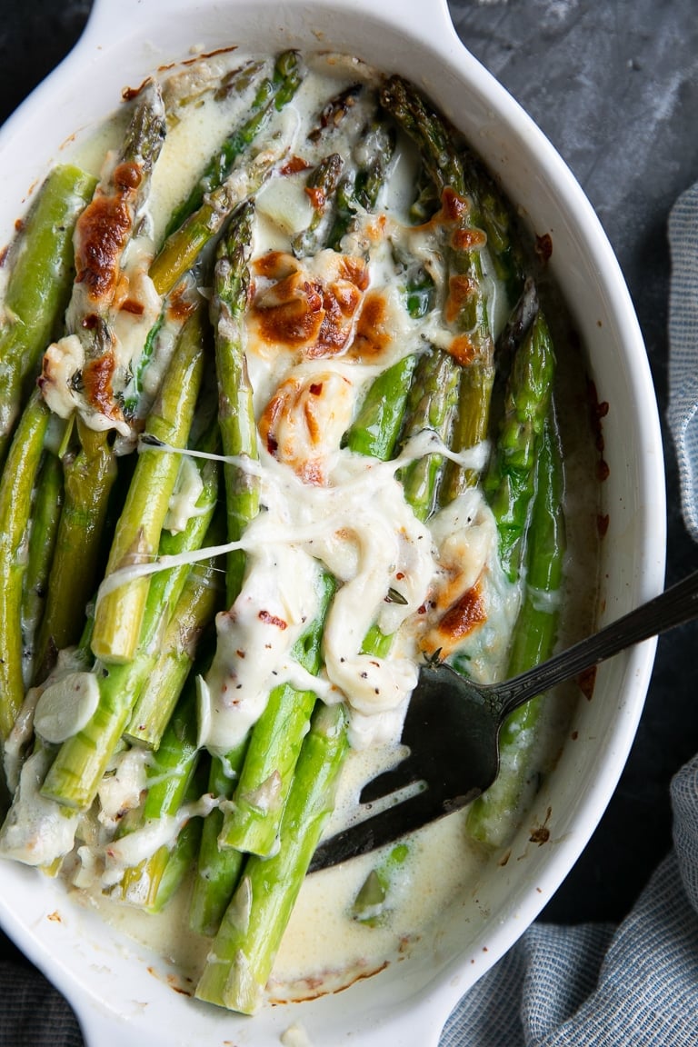 Cheesy Baked Asparagus Gratin Recipe - The Forked Spoon