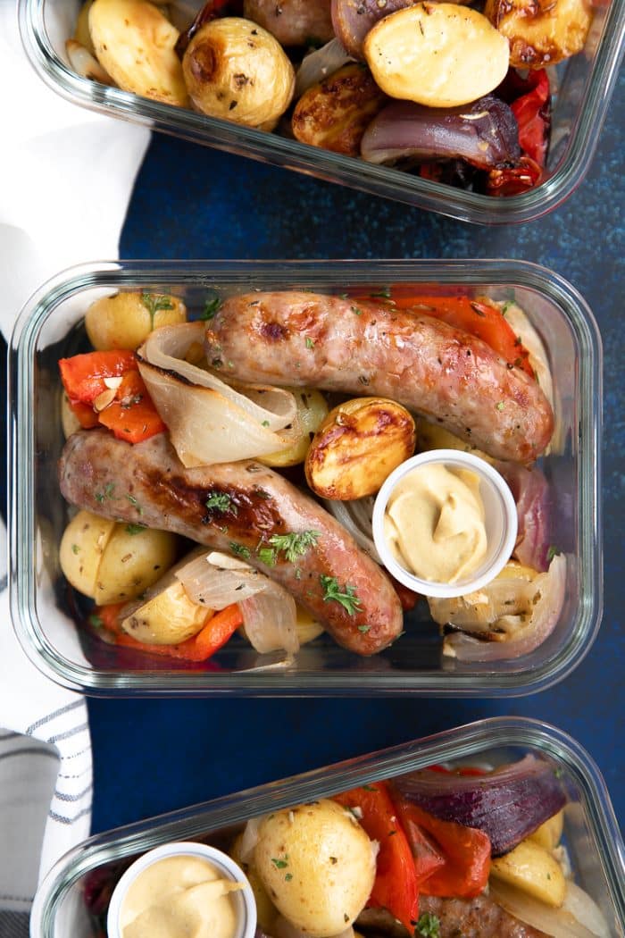 Sausage and potatoes with onion and bell peppers meal prep