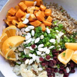 A bowl of wheat berry salad
