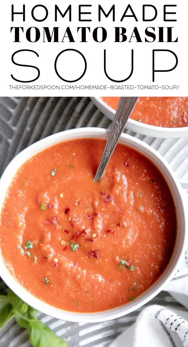 Homemade Tomato Basil Soup Pinterest Pin Collage Image