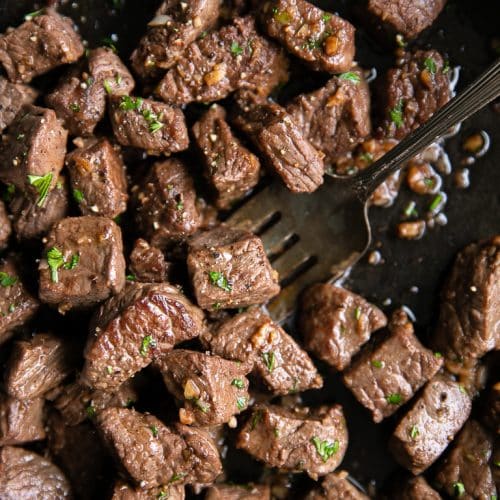 A close up of food, with Butter Garlic steak