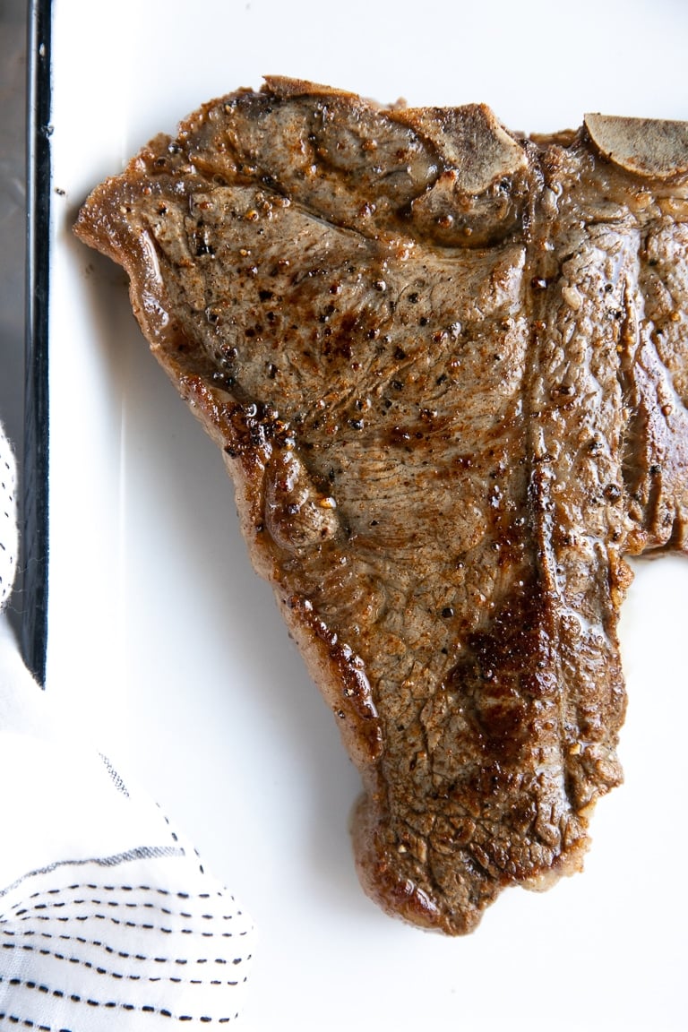 Perfectly cooked T-bone steak.