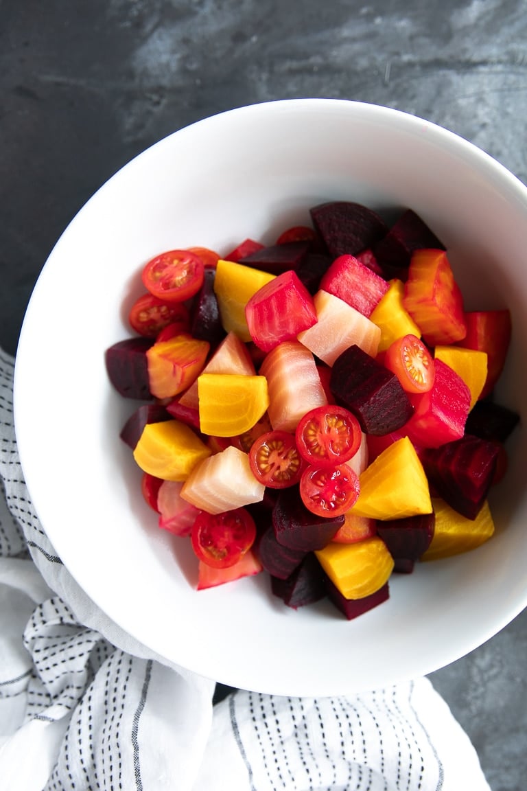 A bowl of beets and tomatoes