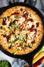 A bbq chicken dip in a metal pan