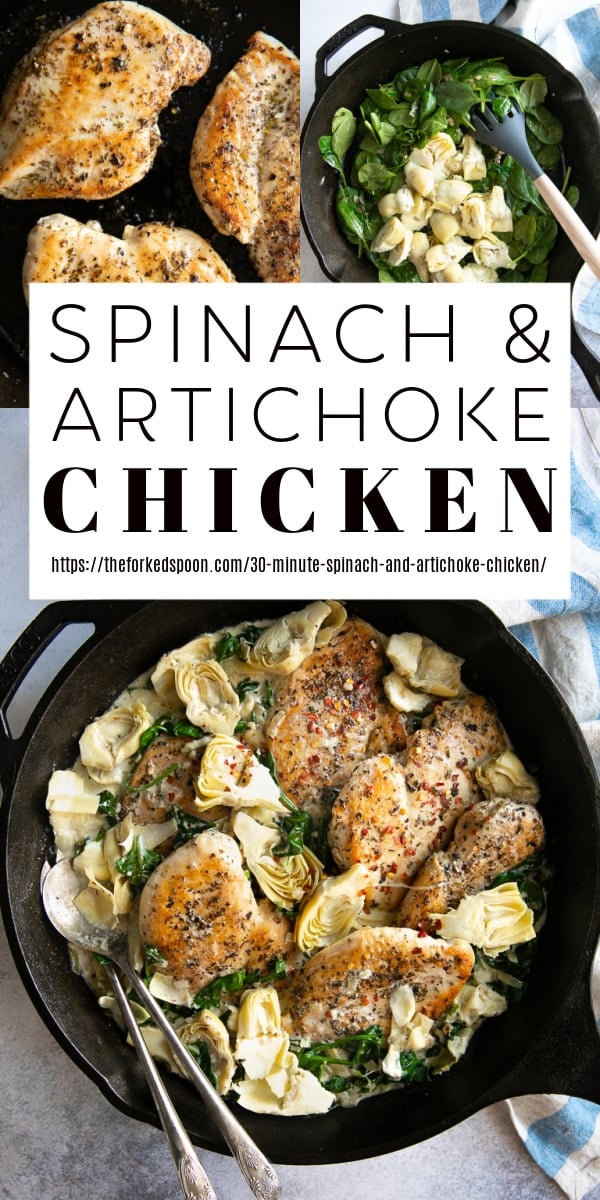 Creamy Spinach Artichoke Chicken Recipe pinterest pin collage image