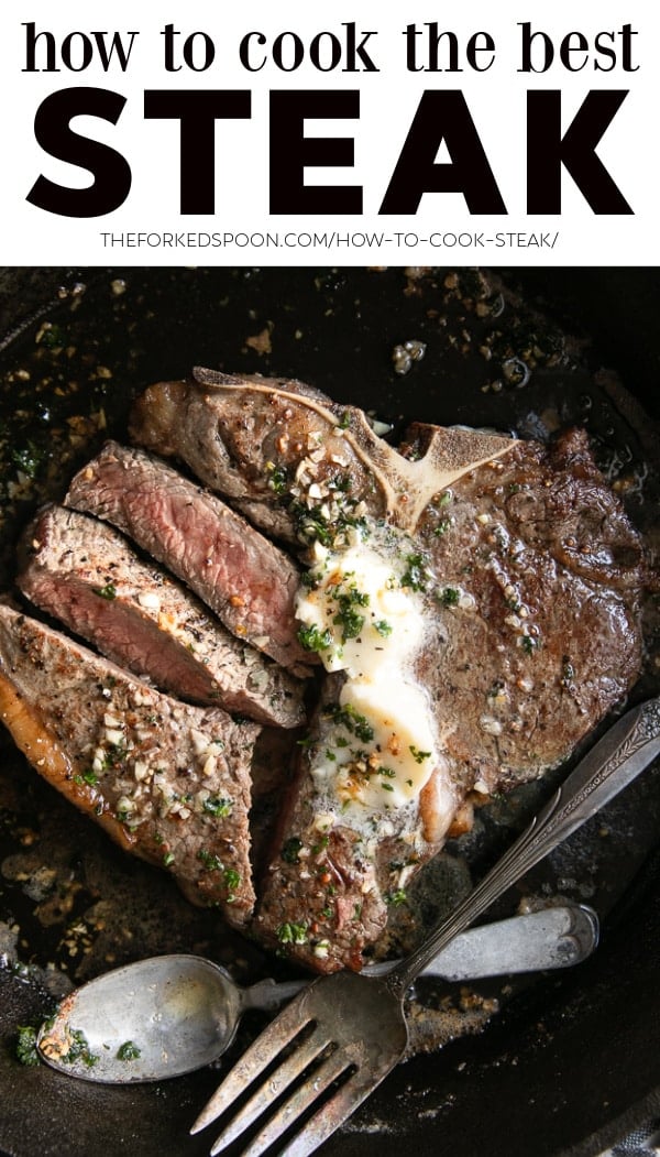 Pinterest Pin Collage Image for How to Cook THE BEST Steak (Butter Basted Pan-Seared Steak)