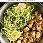 Garlic Butter Chicken Bites with Zucchini Noodles Pinterest Pin Image