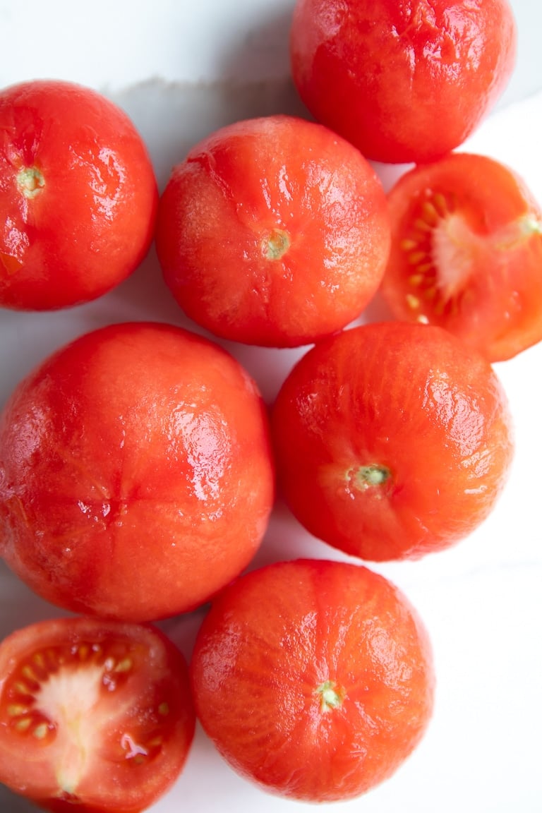Image of peeled vine-ripened tomatoes.