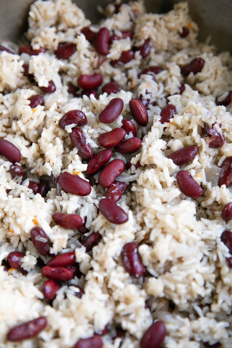 Rice that has been cooked in coconut milk with Kidney beans.