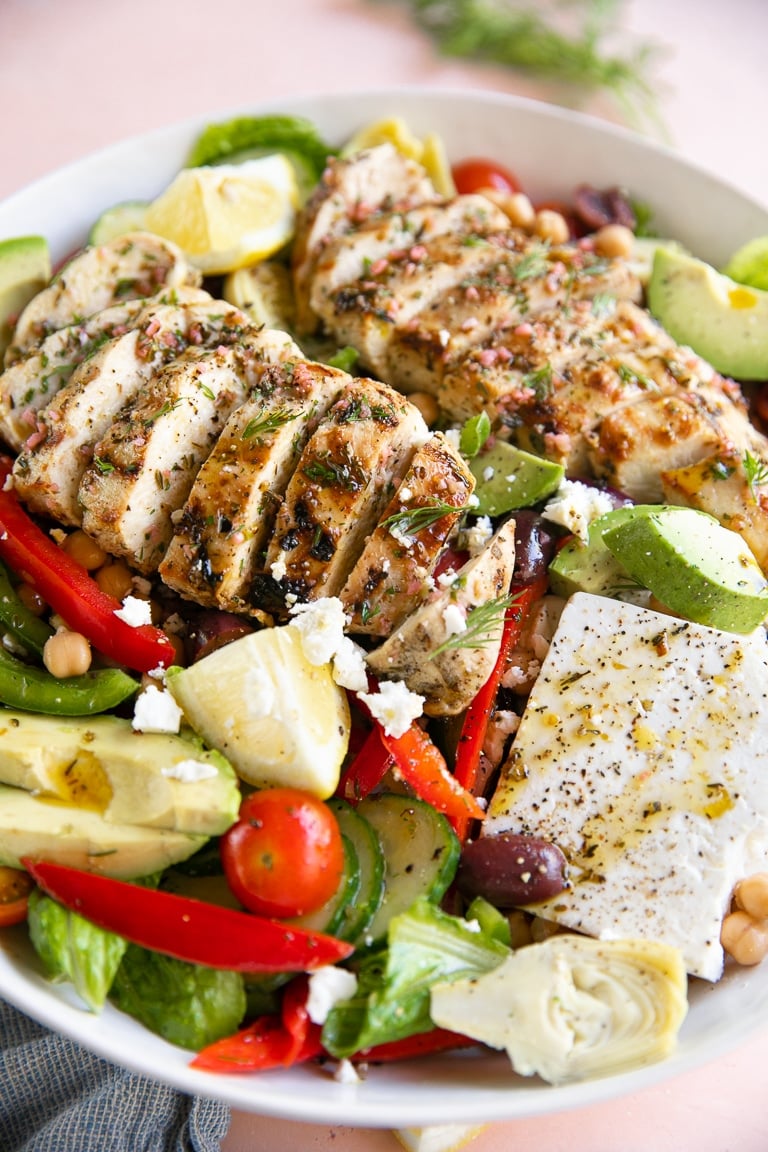 Grilled Greek Chicken Salad Recipe - The Forked Spoon