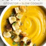 Butternut Squash Soup Recipe (Stovetop and Slow Cooker) Pinterest Pin Collage Image
