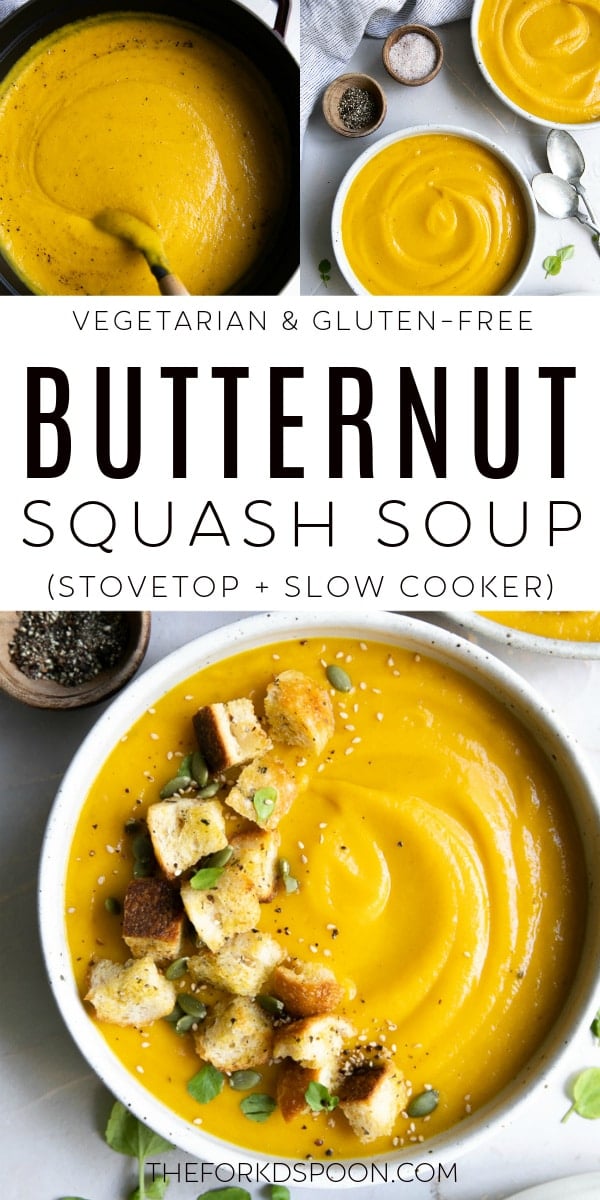 Butternut Squash Soup Recipe (Stovetop and Slow Cooker) Pinterest Pin Collage Image