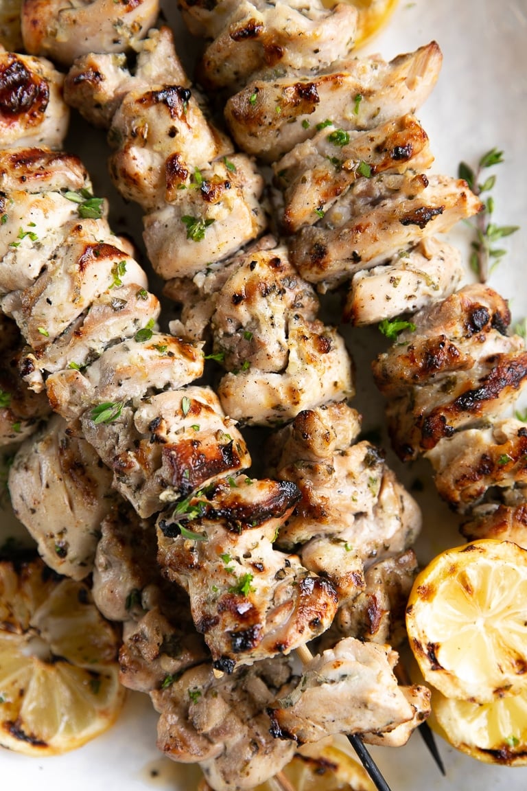 Grilled chicken shish kabobs.