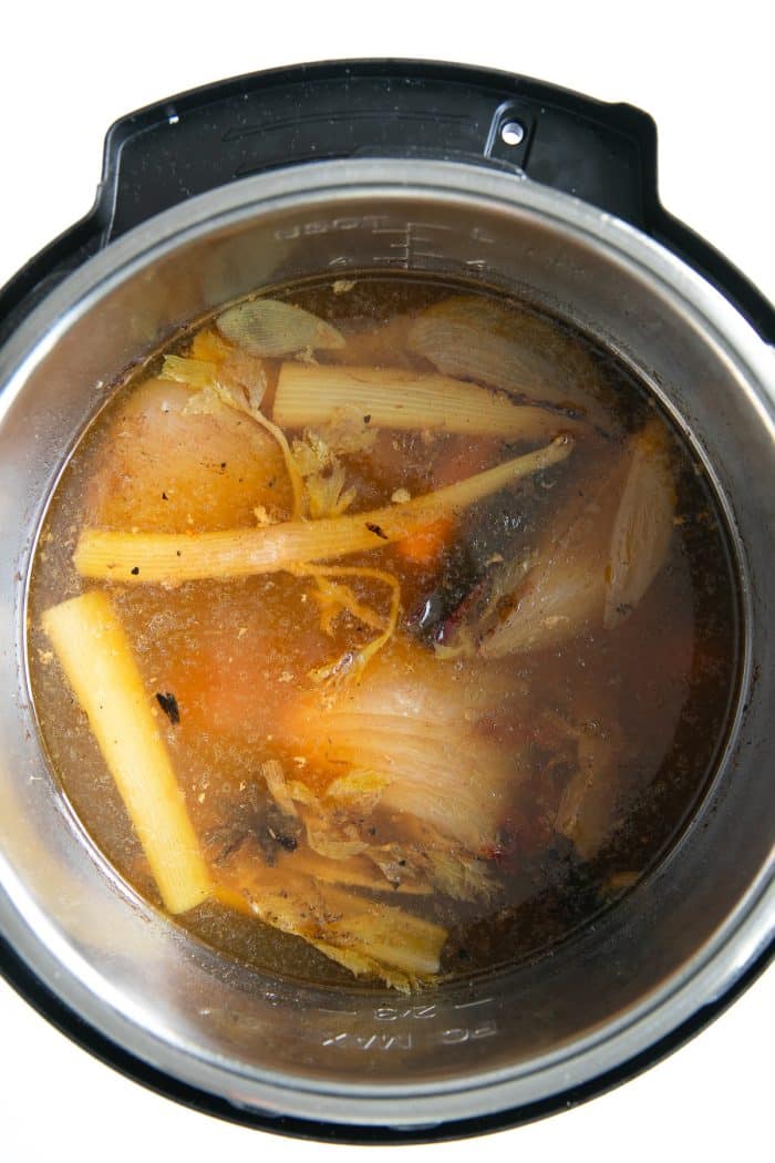 Unstrained Instant Pot Bone Broth just finished cooking.