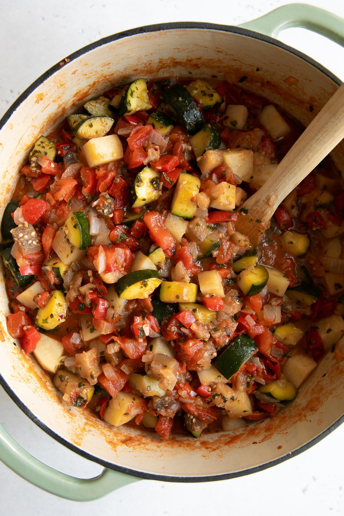 Large pot filled with homemade ciambotta recipe.