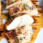 Pinterest Pin image for the best baked chicken breasts with one image and text overlay.