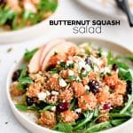 Pinterest Pin image for butternut squash salad Recipe with one image and text overlay.