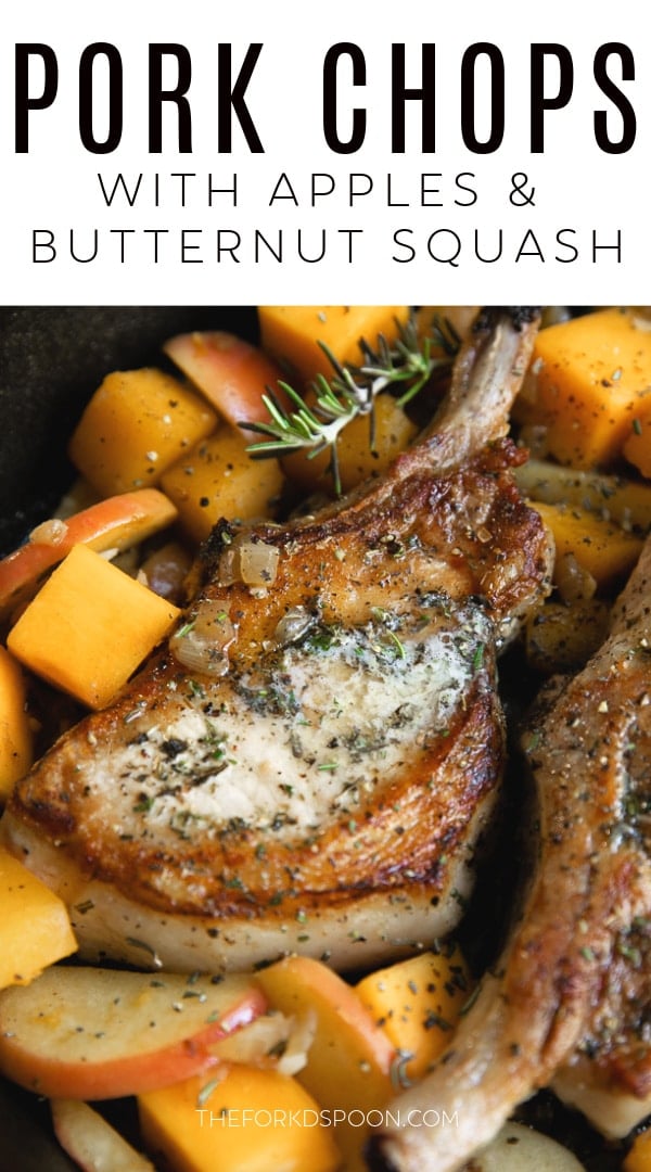 Pork Chops with Apples and Butternut Squash Pinterest Image Collage