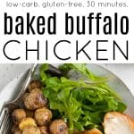 Three image pinterest pin for baked buffalo chicken recipe