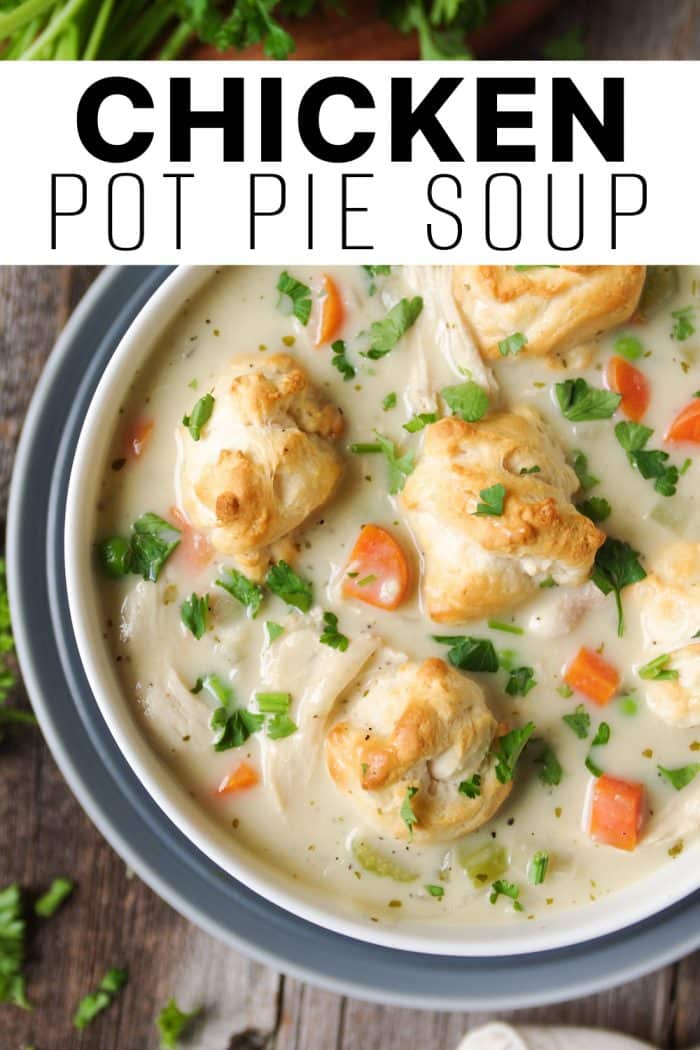 chicken pot pie soup Pinterest pin image