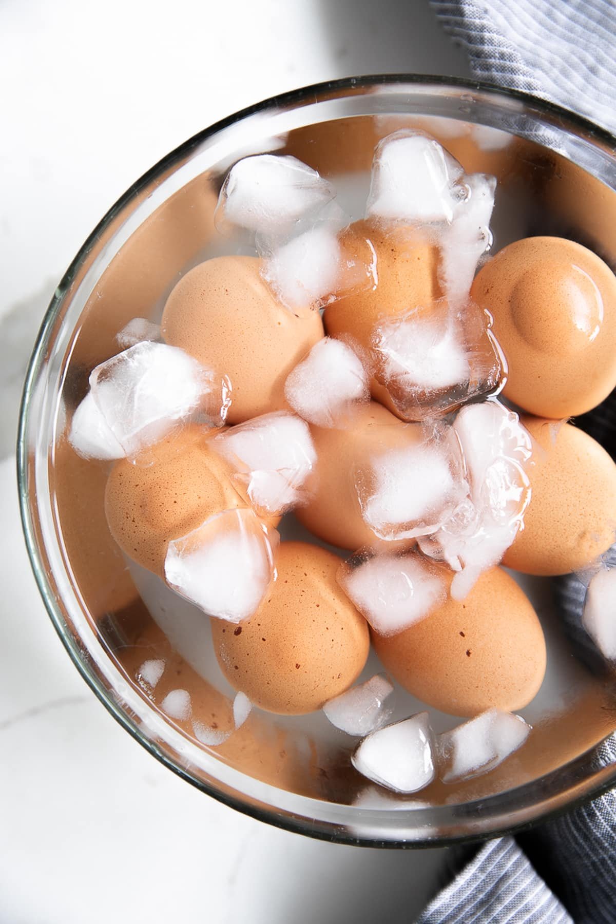 Hard boiled eggs in an ice bath.