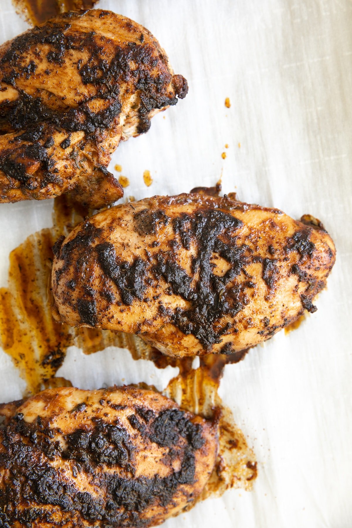 Baked blackened chicken breasts.