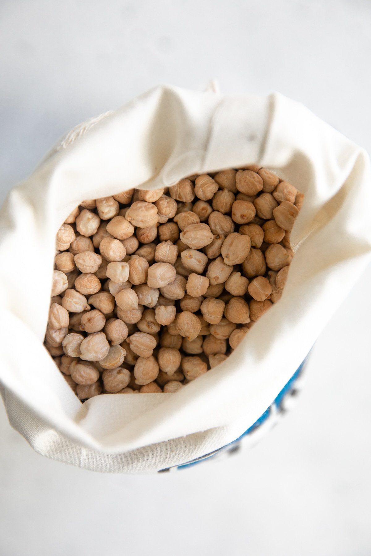 Sack filled with dried chickpeas.