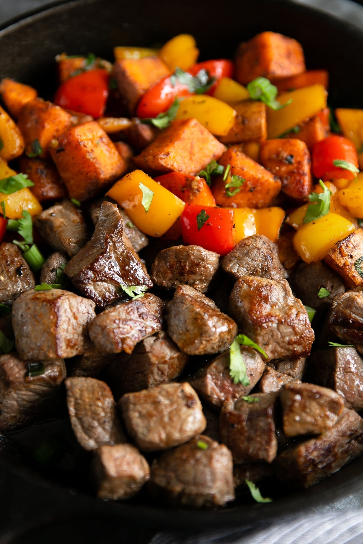 Steak and sweet potato skillet.