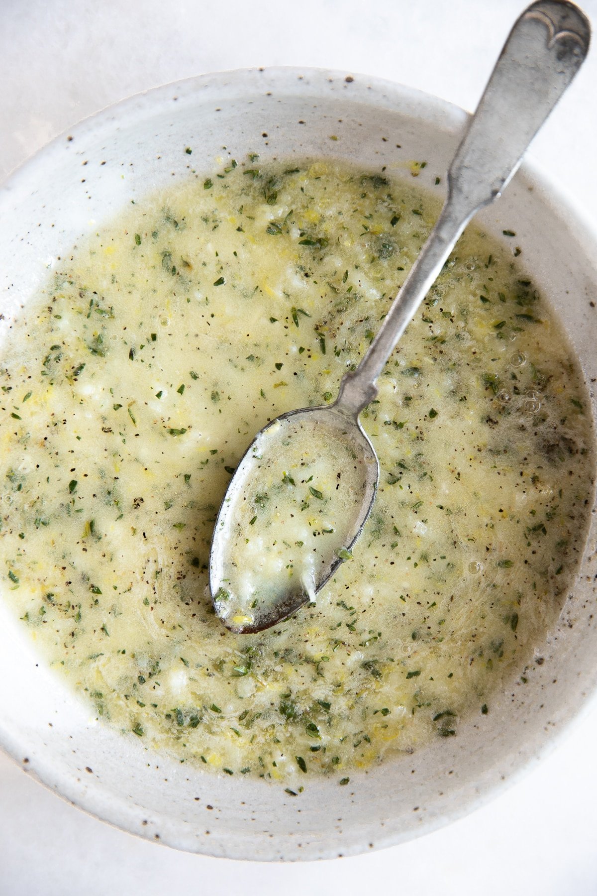 Lemon, garlic, herb, and butter sauce.