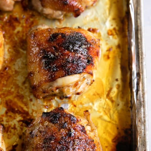 Juicy oven-baked honey soy chicken thighs.