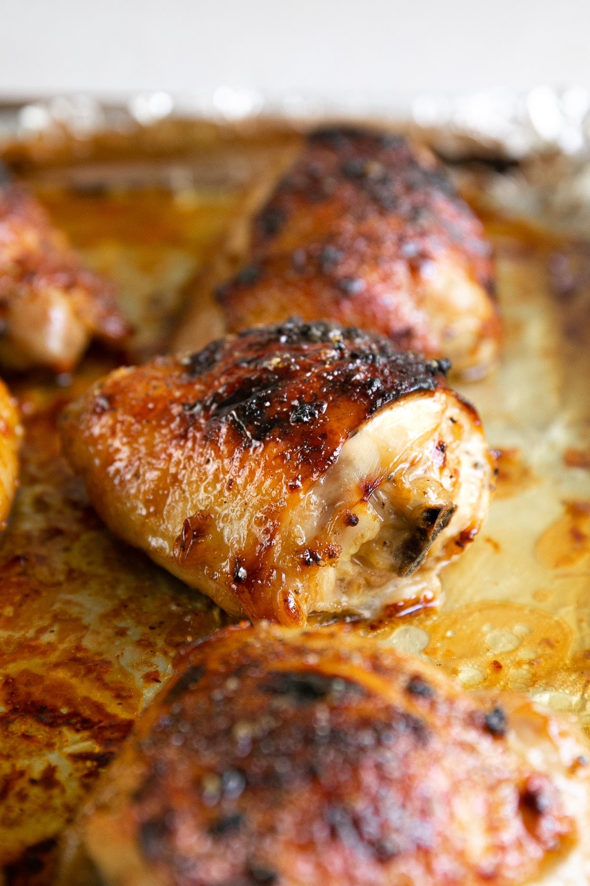 Juicy oven-baked honey soy chicken thighs.