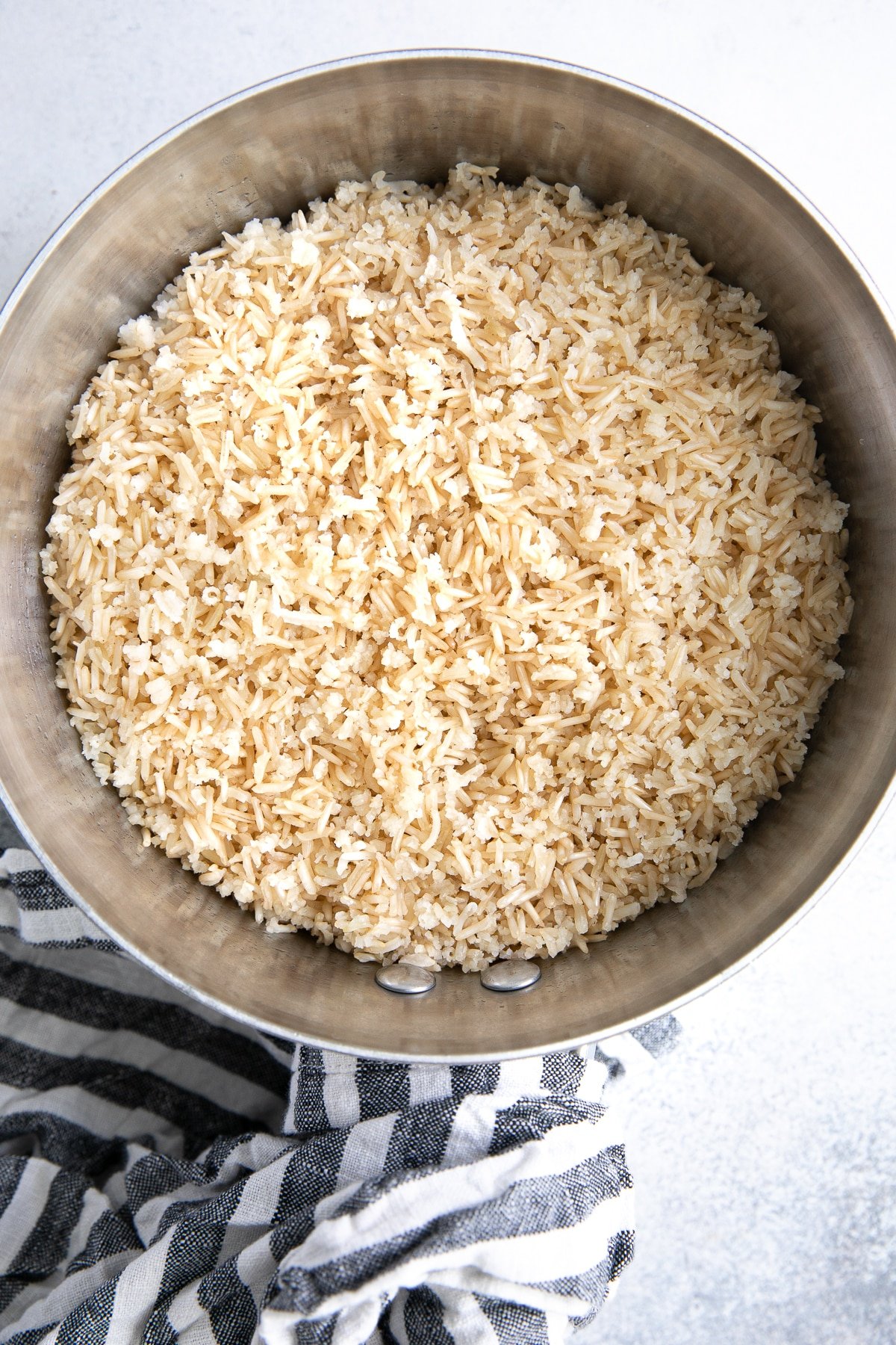 Before fluffing a pot filled with just-cooked brown basmati rice.