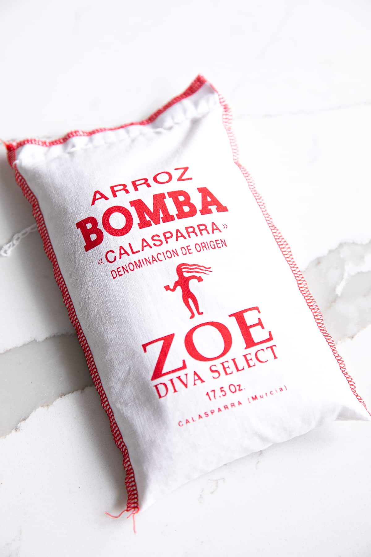 Bag of bomba rice used to make paella.