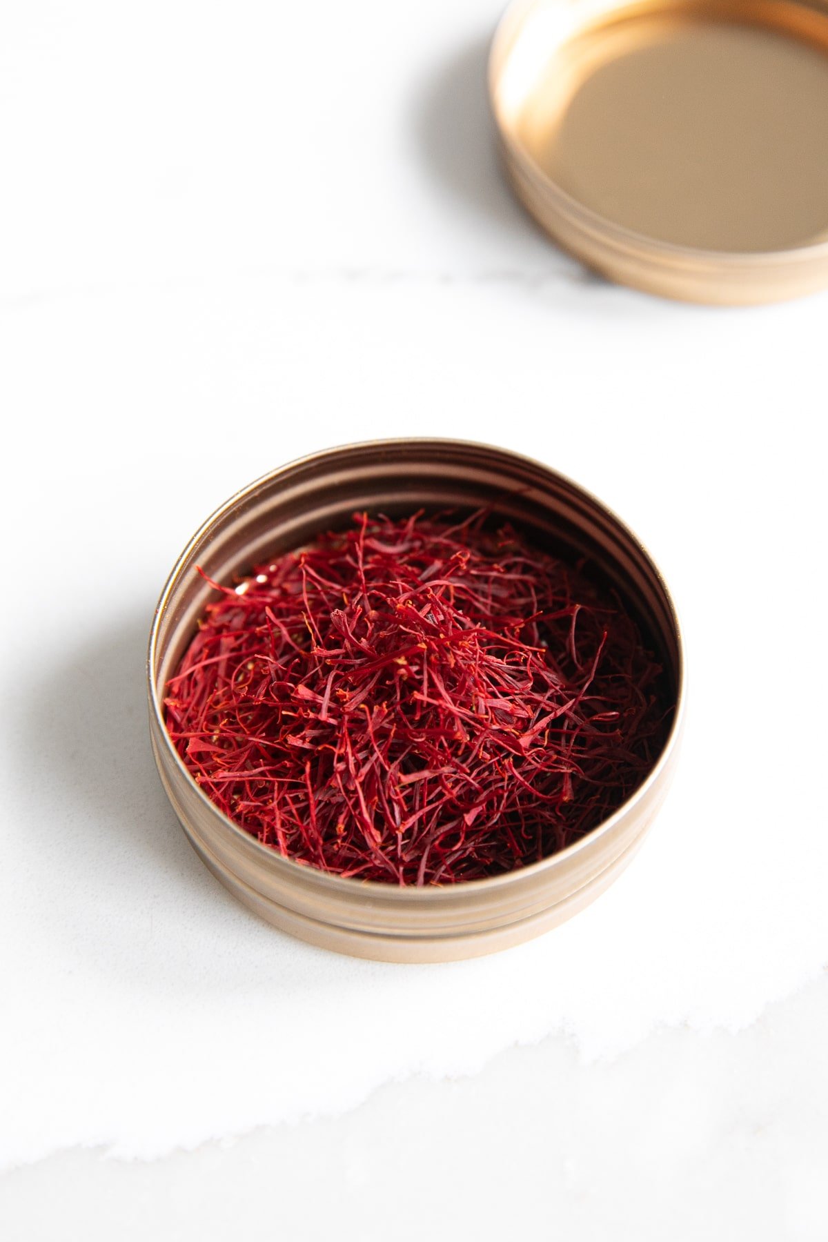 Small tin filled with Spanish saffron.