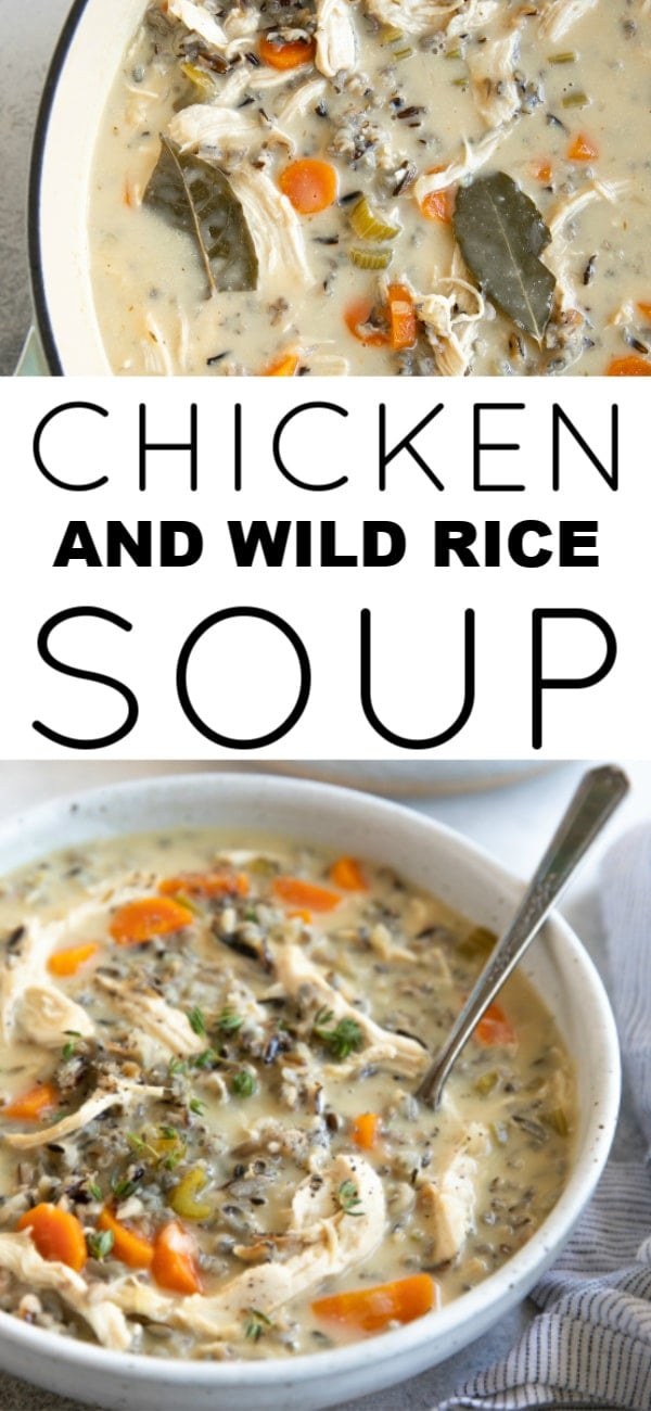 Chicken and wild rice soup recipe pinterest pin collaged image