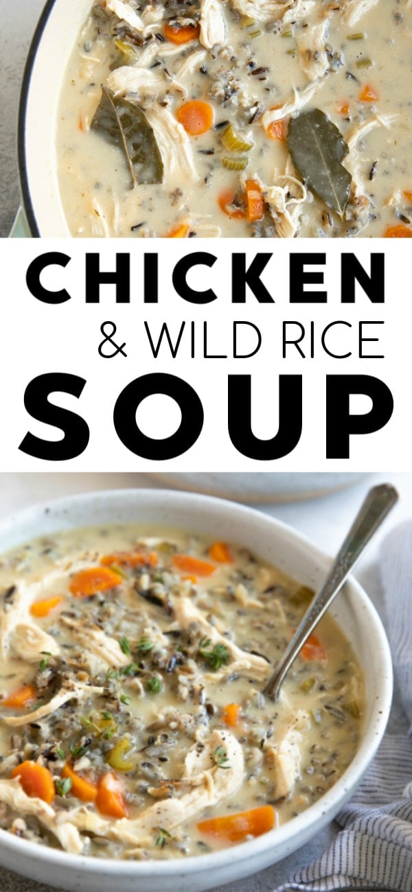 Chicken and wild rice soup recipe pinterest pin collaged image
