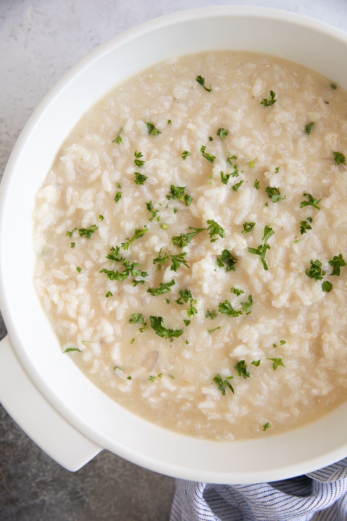 white pot of Creamy Parmesan Risotto Recipe