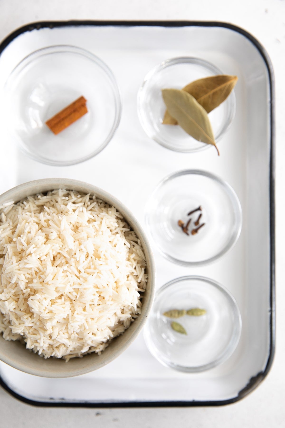 Ingredients to cook basmati rice.