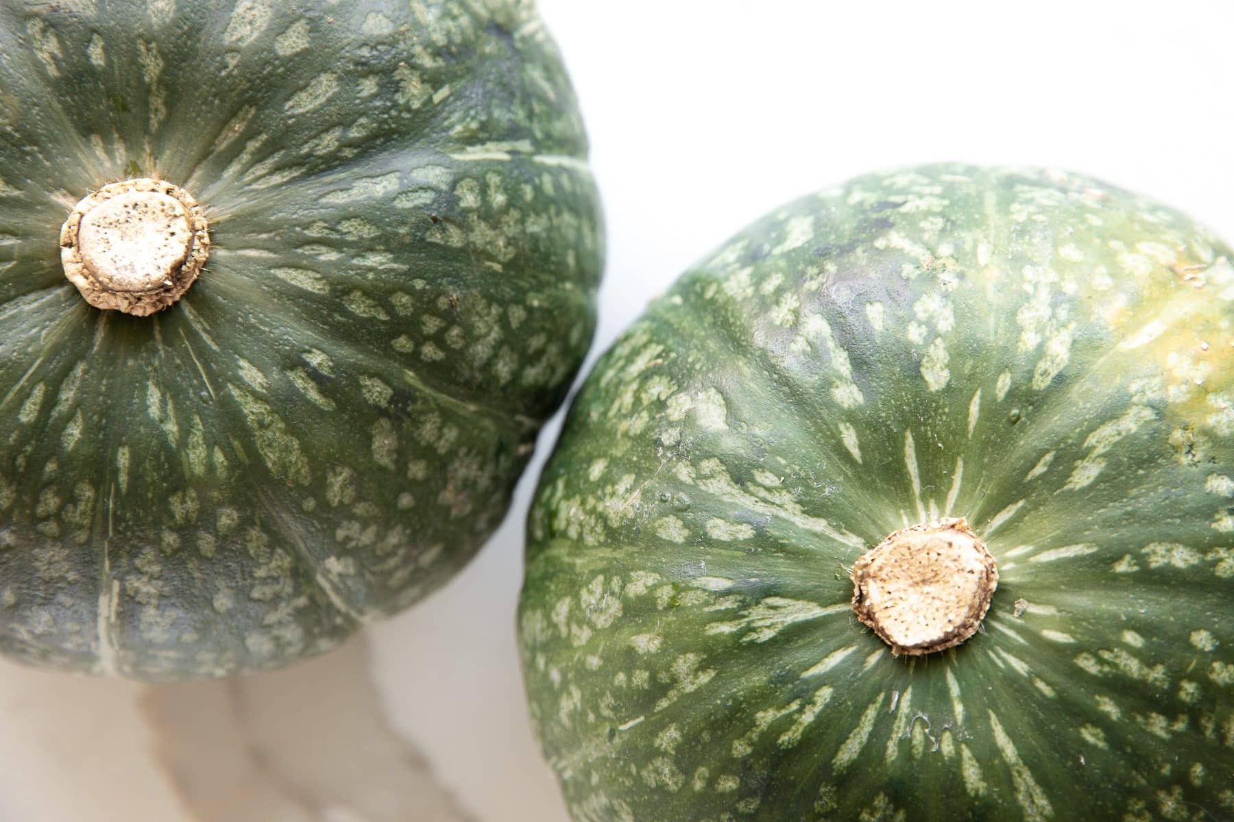 Two whole, raw, kabocha squash (Japanese squash)