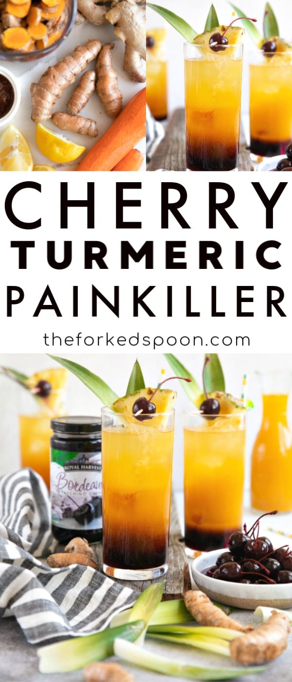 Cherry turmeric painkiller cocktail recipe pinterest pin image