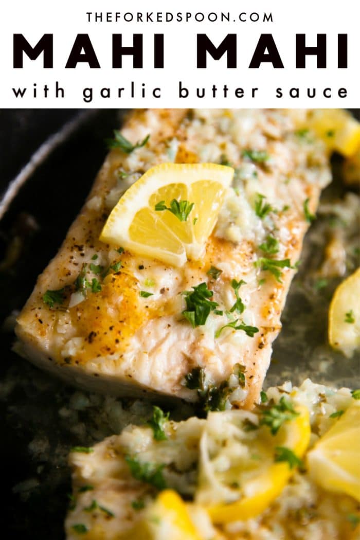 Easy Mahi Mahi Recipe with Lemon Garlic Sauce Pinterest Pin Image