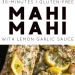 Easy Mahi Mahi Recipe with Lemon Garlic Sauce Pinterest Pin Image