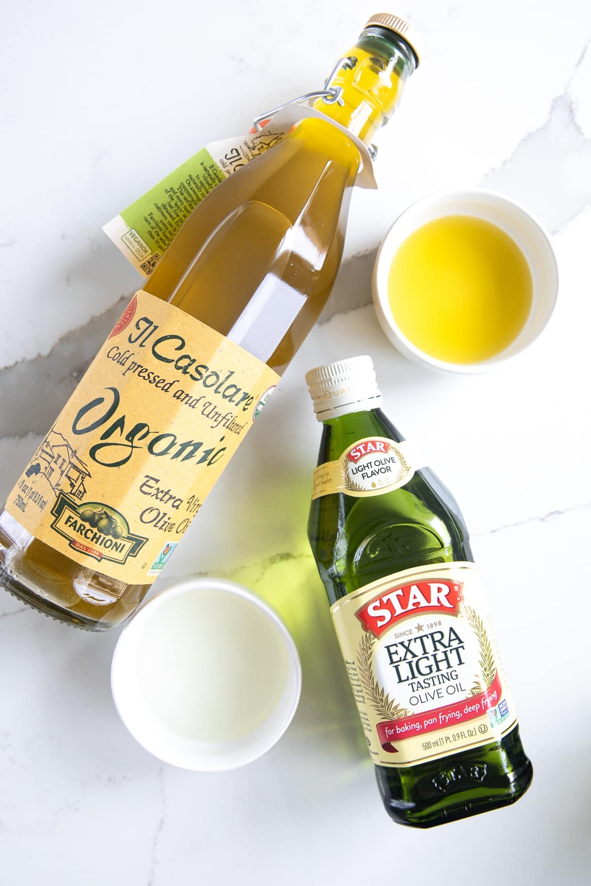 Extra light olive oil compared to unrefined extra virgin olive oil.