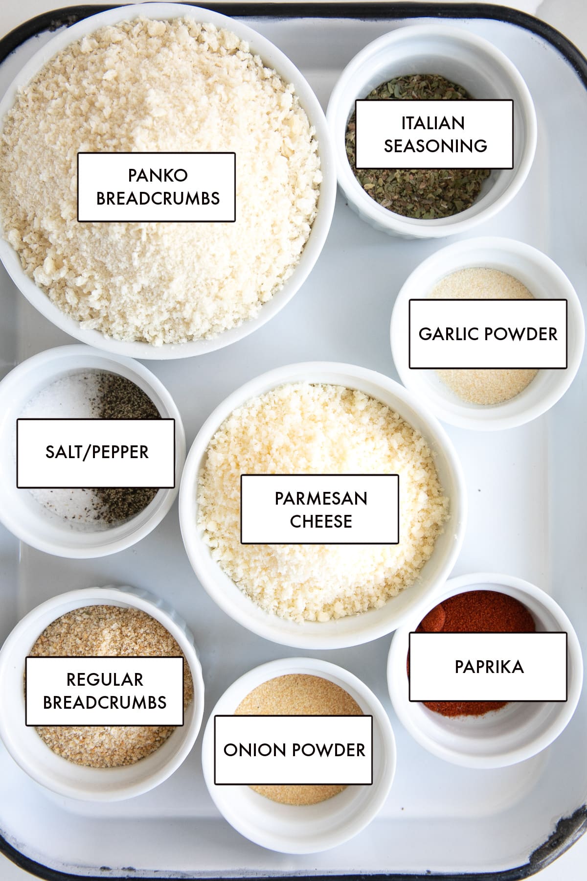 Ingredients for crispy coating for homemade chicken nuggets.