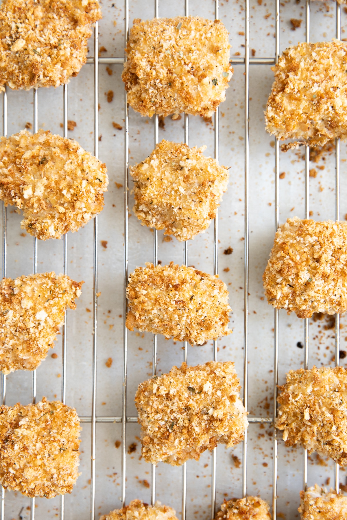 Crispy homemade chicken nuggets fresh out of the oven.