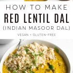 Red Lentil Dal Recipe (Indian Masoor Dal) Pinterest Pin Image