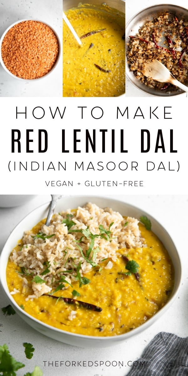 Red Lentil Dal Recipe (Indian Masoor Dal) Pinterest Pin Image
