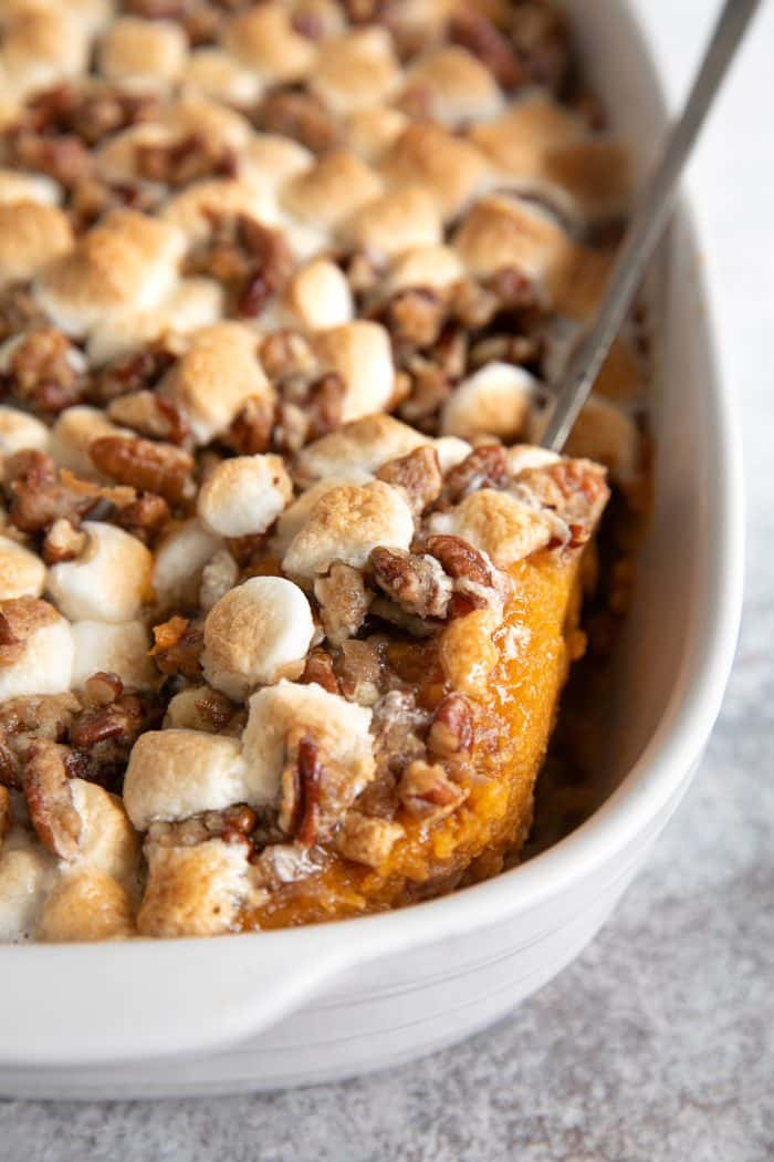 Sweet Potato Casserole (with Marshmallows) - The Forked Spoon